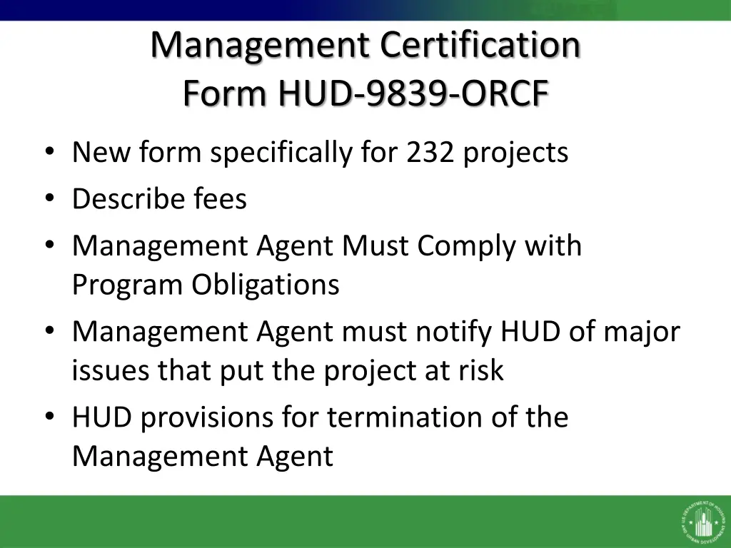 management certification form hud 9839 orcf