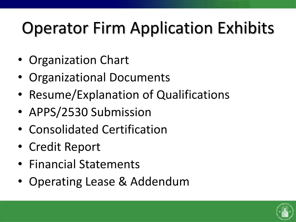 operator firm application exhibits