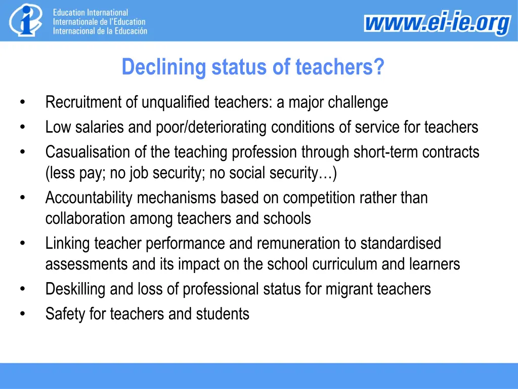 declining status of teachers