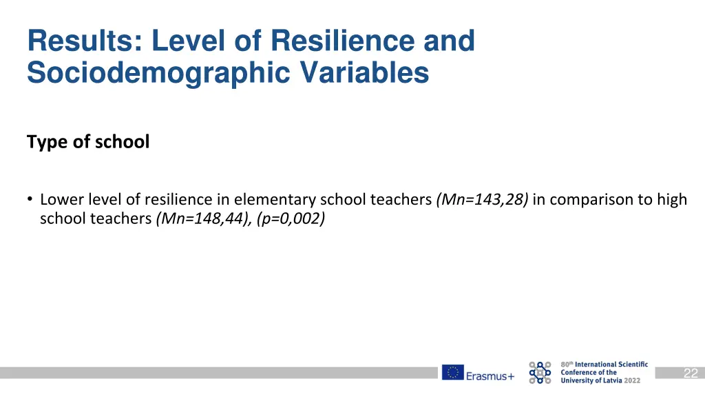 results level of resilience and sociodemographic 1