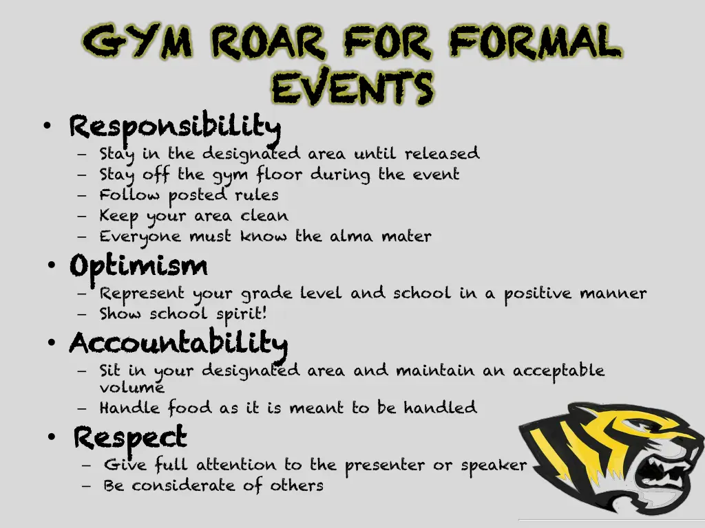 gym roar for formal gym roar for formal events