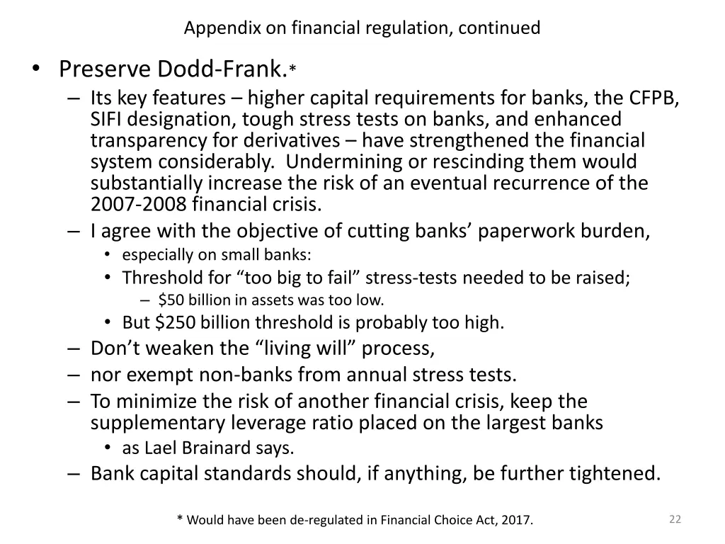 appendix on financial regulation continued