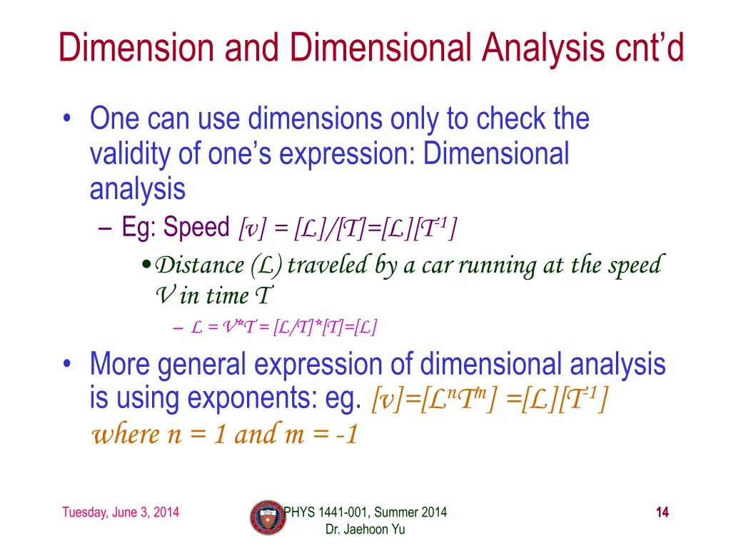 dimension and dimensional analysis cnt d