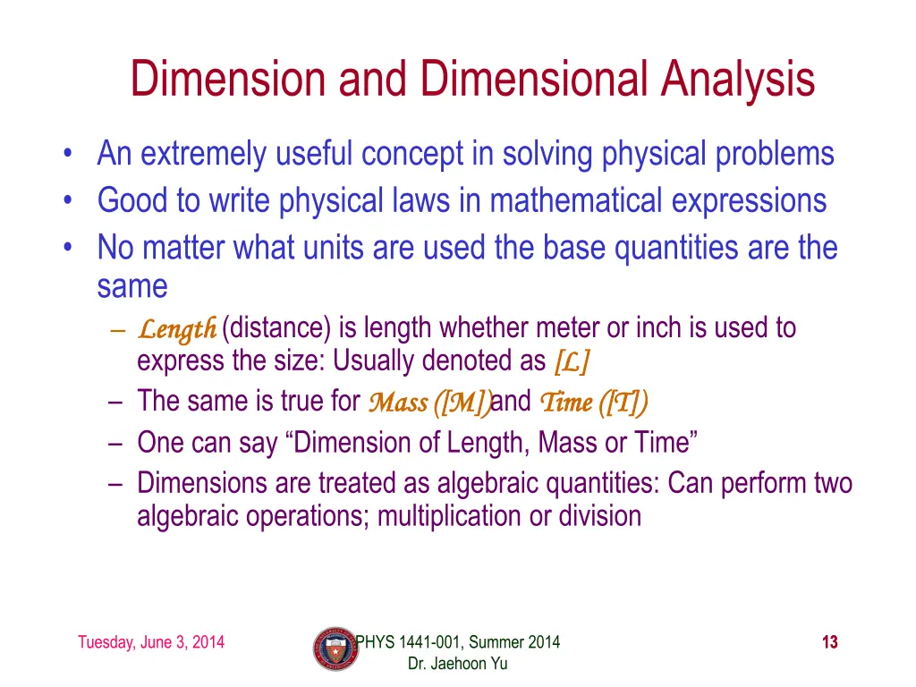 dimension and dimensional analysis