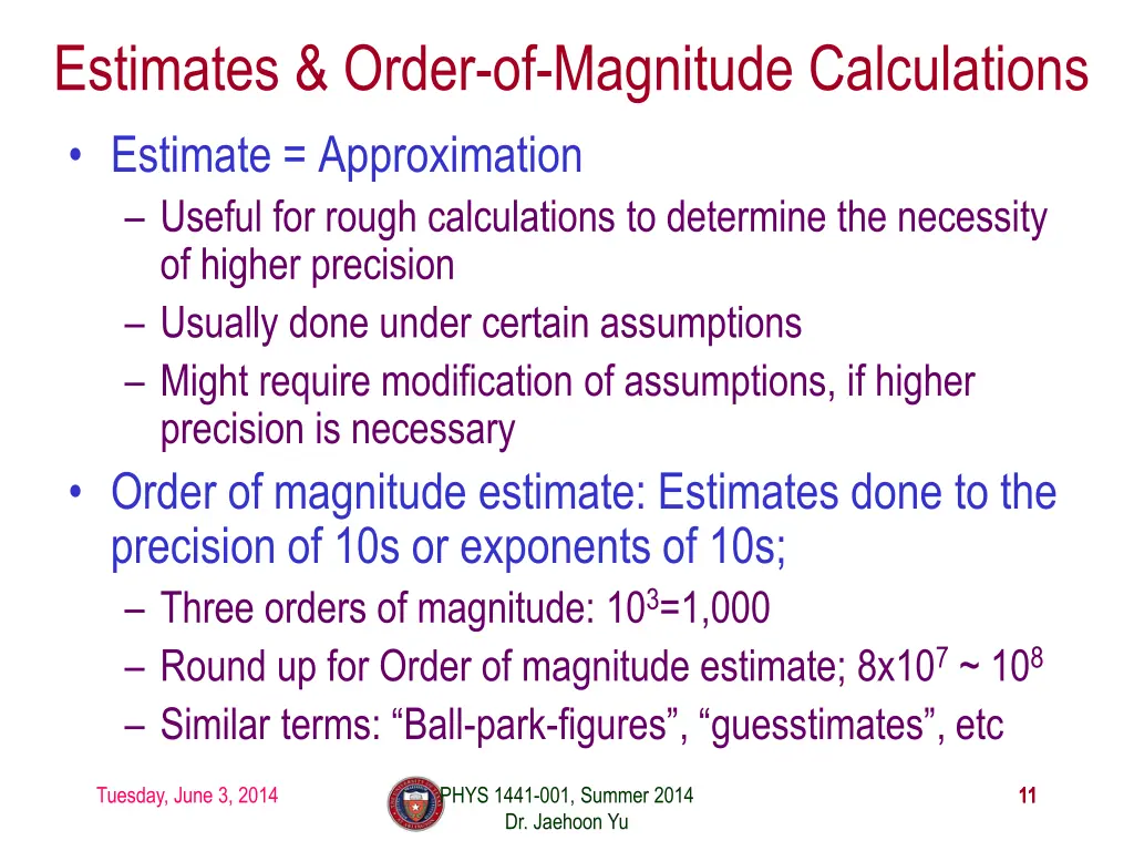 estimates order of magnitude calculations