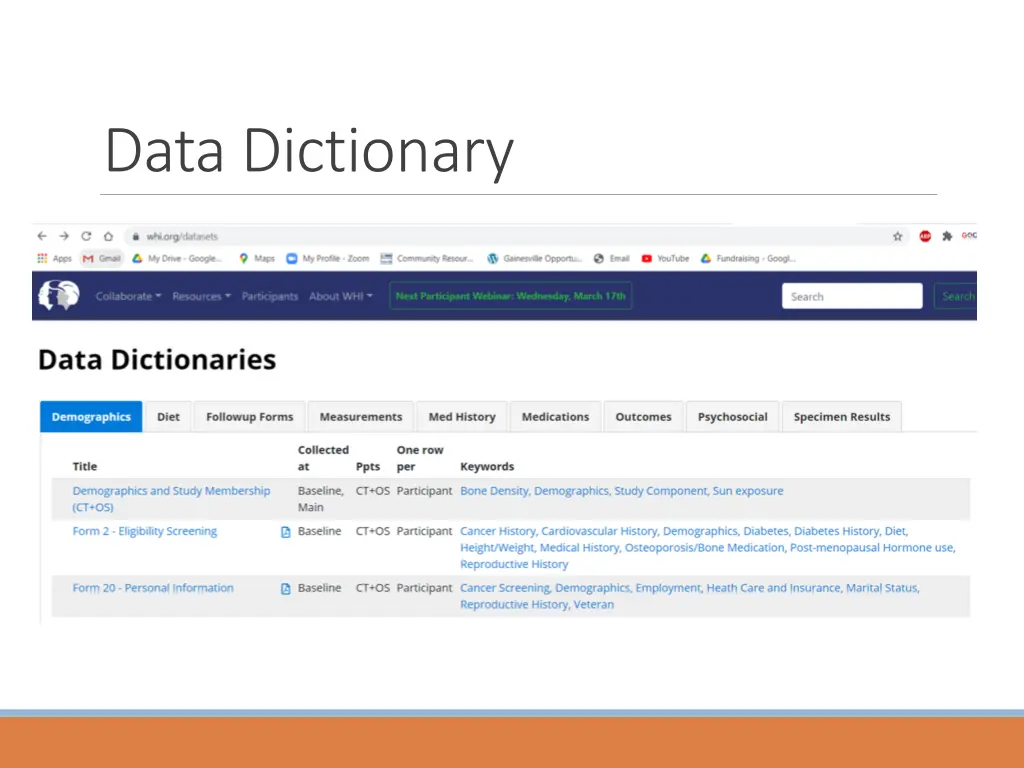 data dictionary