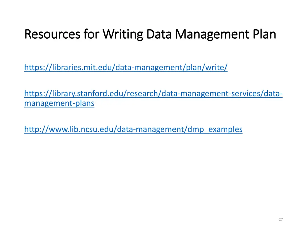 resources for writing data management plan