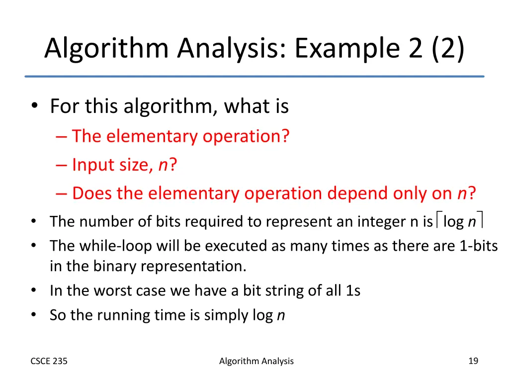 algorithm analysis example 2 2