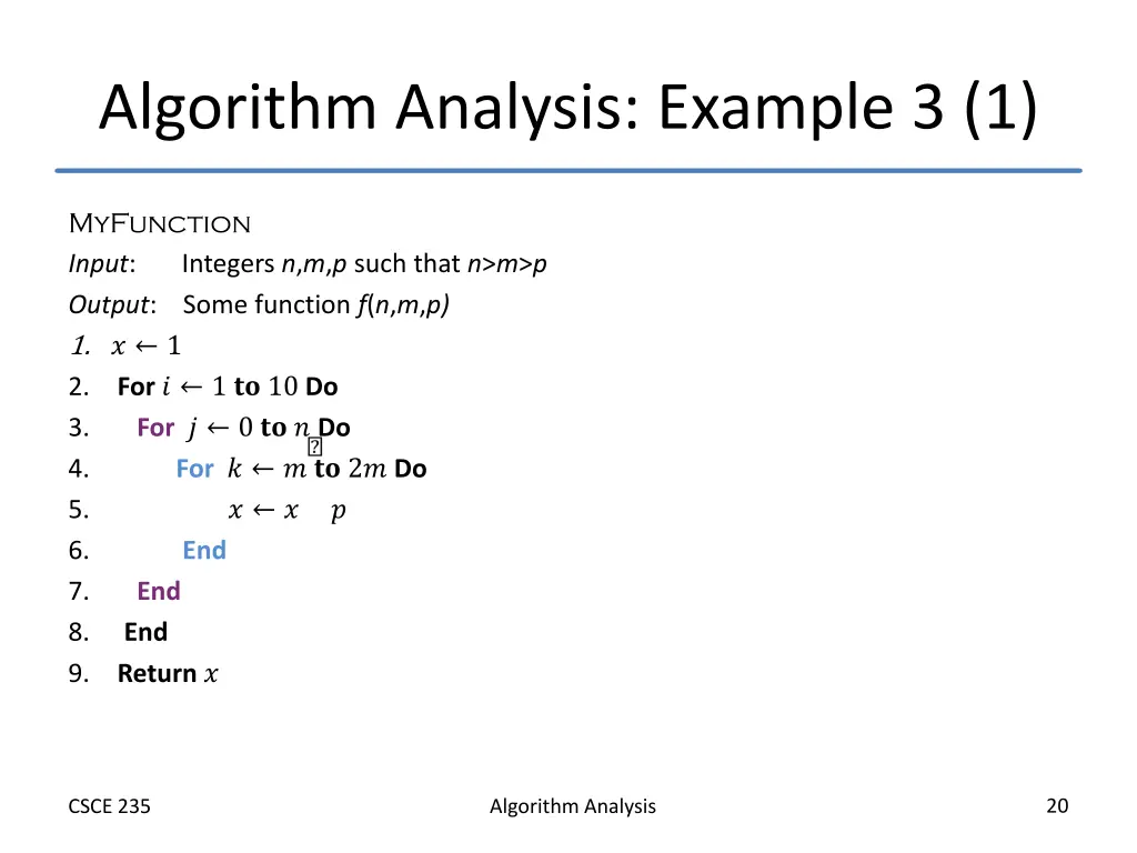 algorithm analysis example 3 1