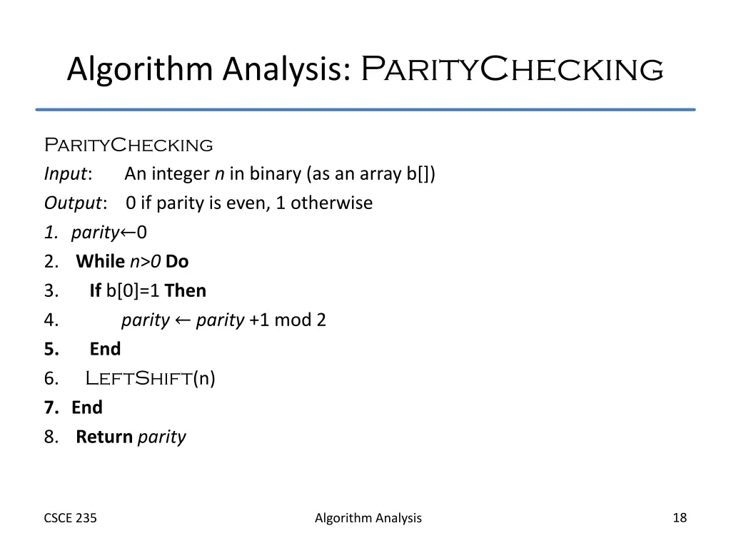 algorithm analysis paritychecking