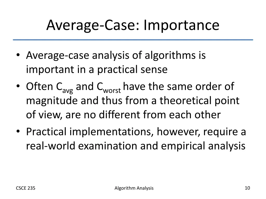 average case importance