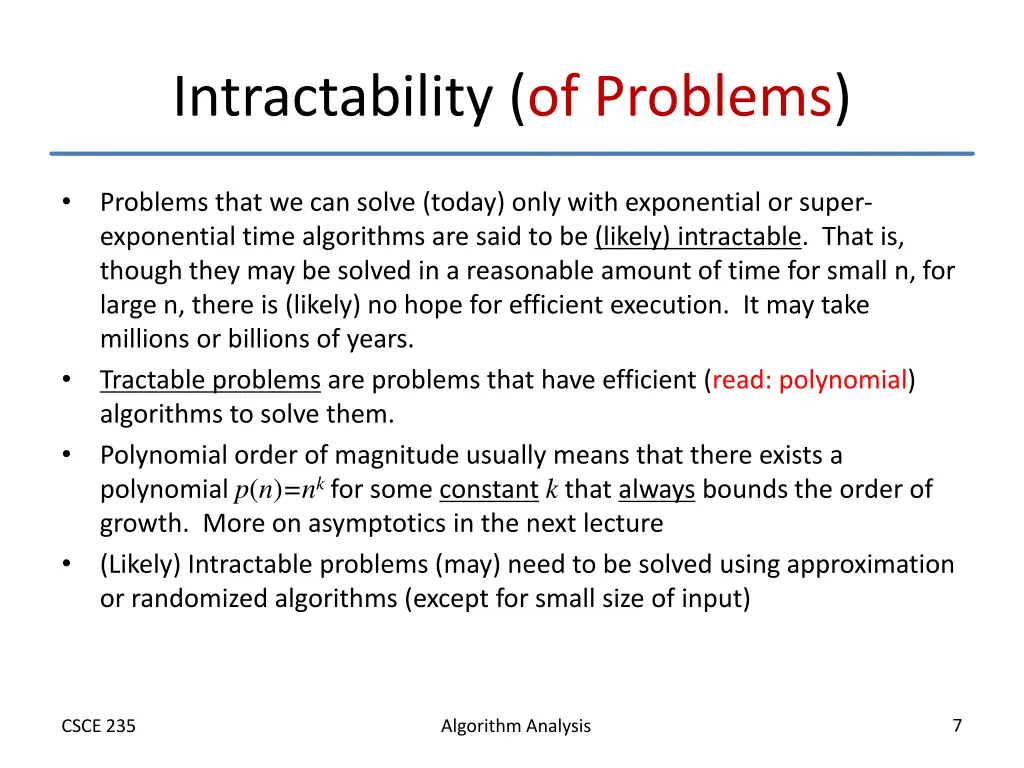 intractability of problems