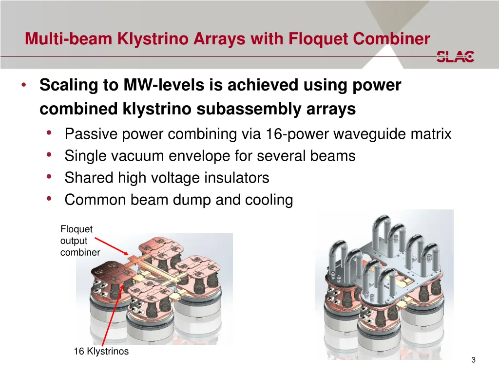 multi beam klystrino arrays with floquet combiner