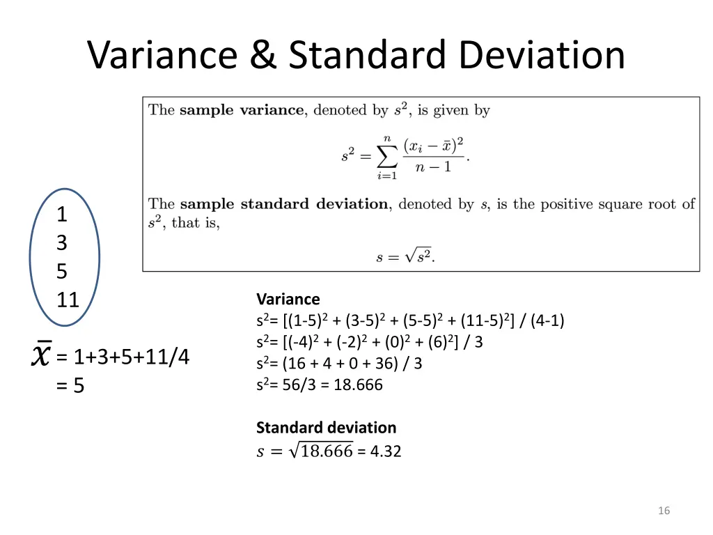 variance standard deviation 1