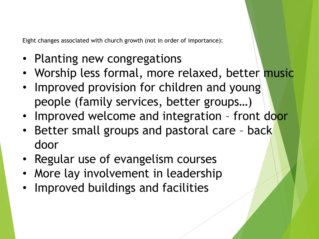 eight changes associated with church growth