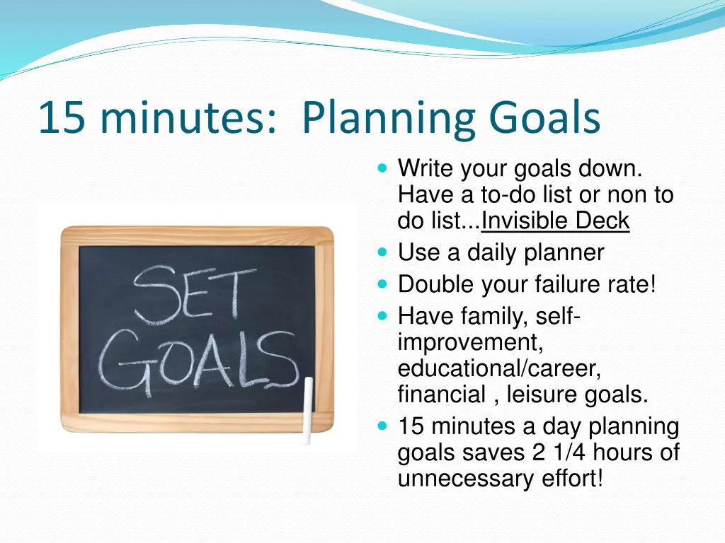 15 minutes planning goals 2