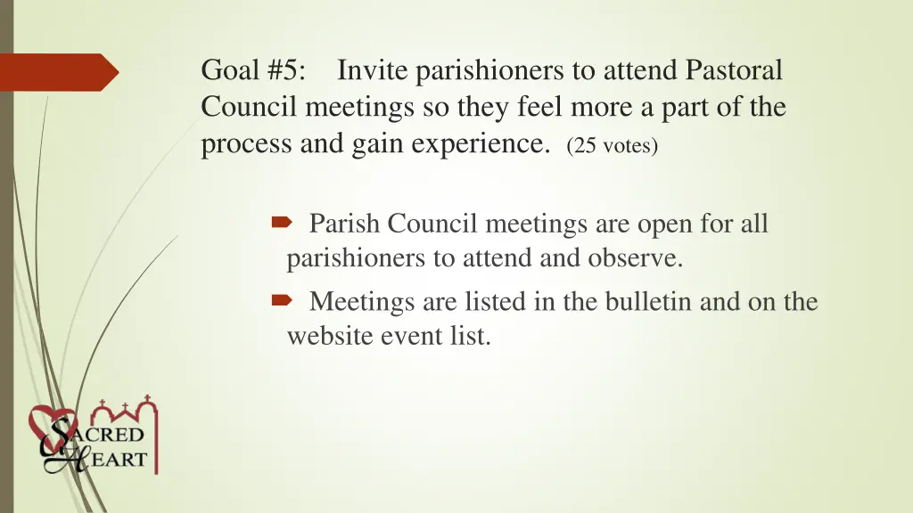 goal 5 invite parishioners to attend pastoral