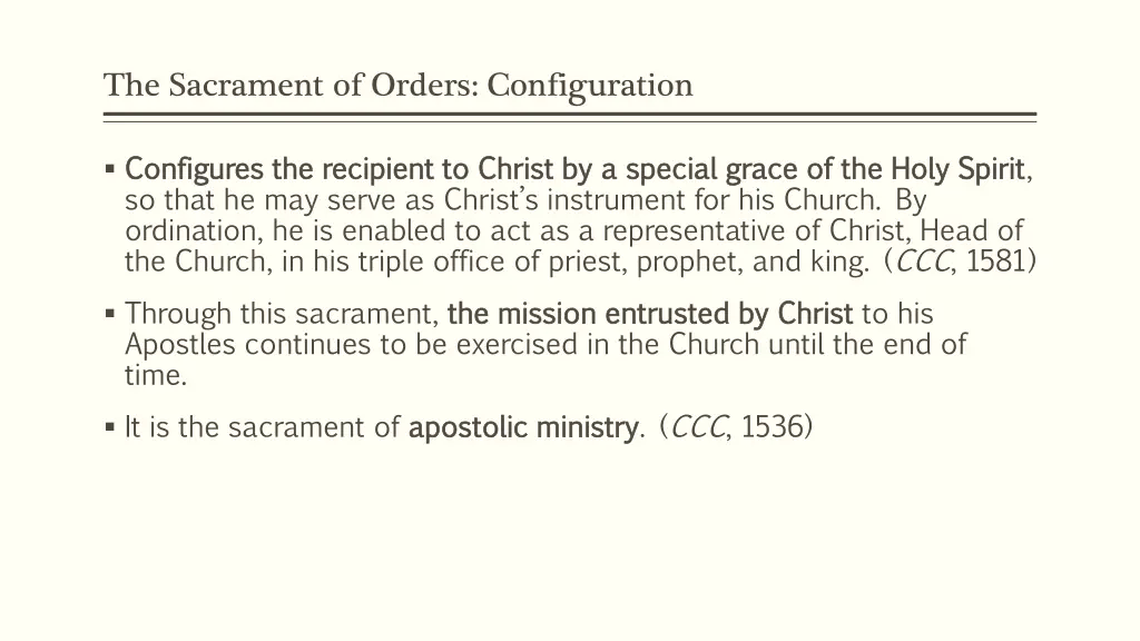 the sacrament of orders configuration