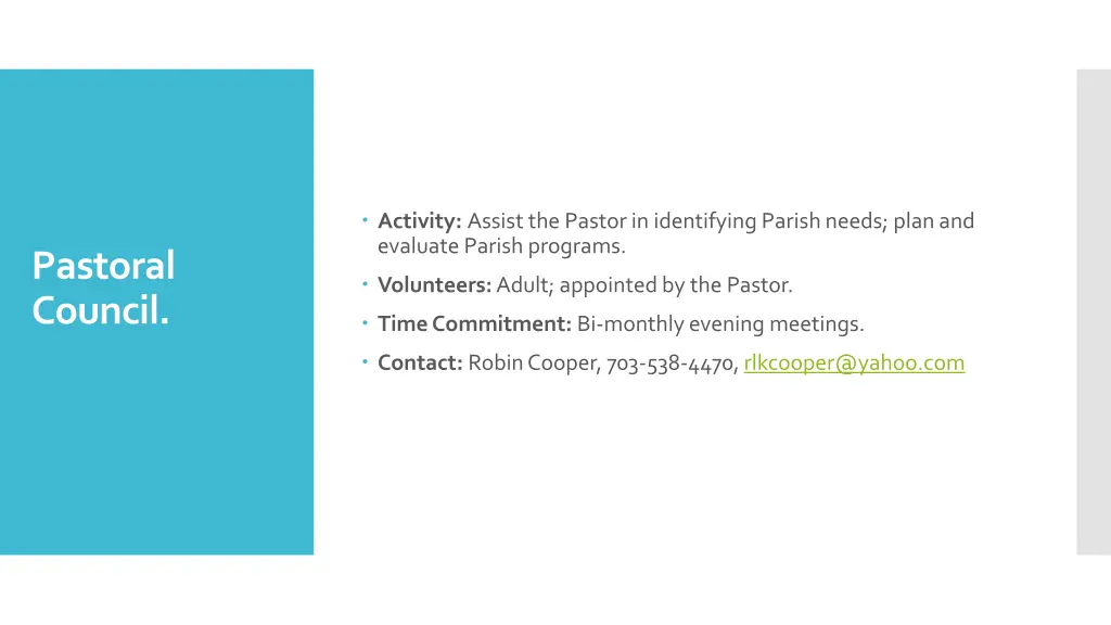 activity assist the pastor in identifying parish