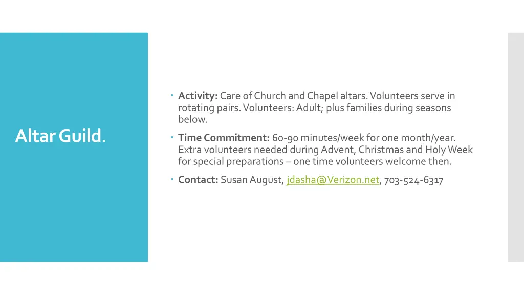 activity care of church and chapel altars