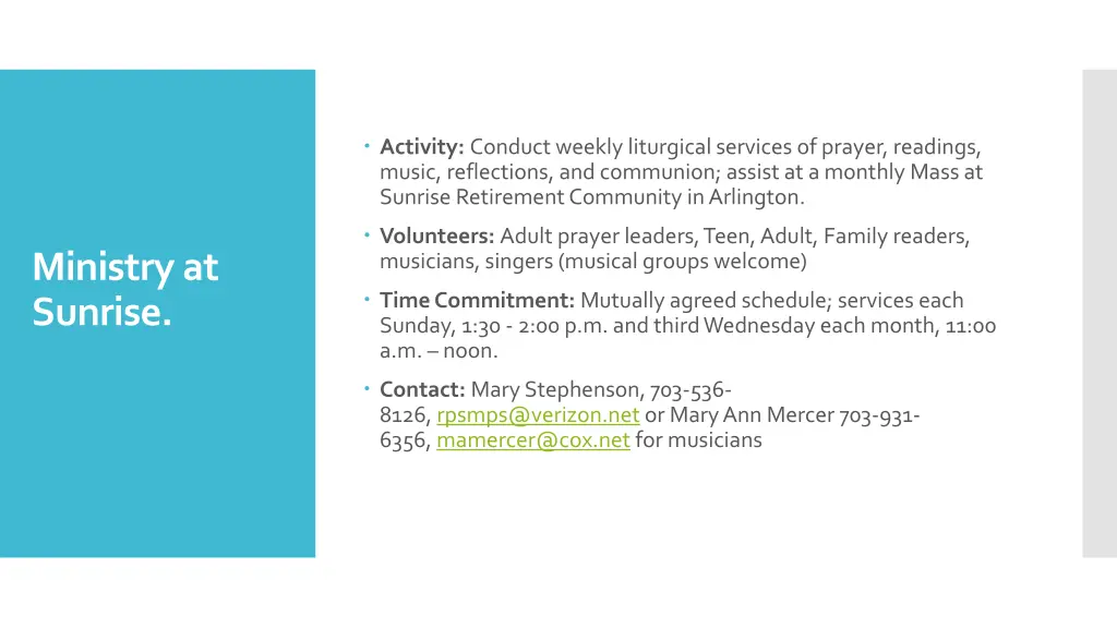 activity conduct weekly liturgical services