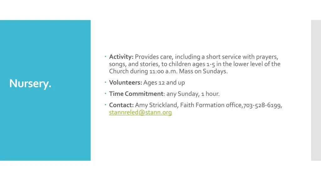 activity provides care including a short service