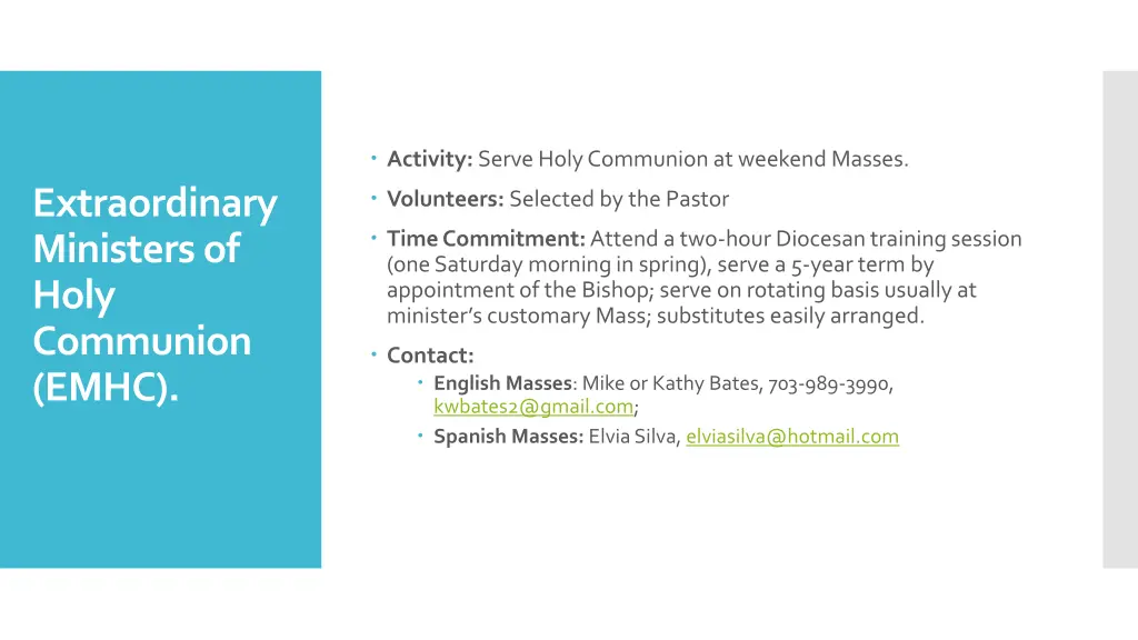 activity serve holy communion at weekend masses