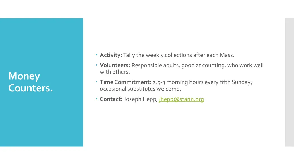 activity tally the weekly collections after each