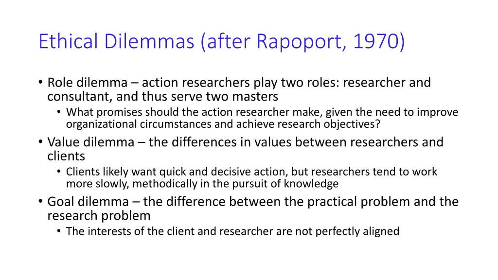 ethical dilemmas after rapoport 1970