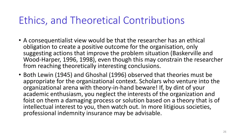 ethics and theoretical contributions