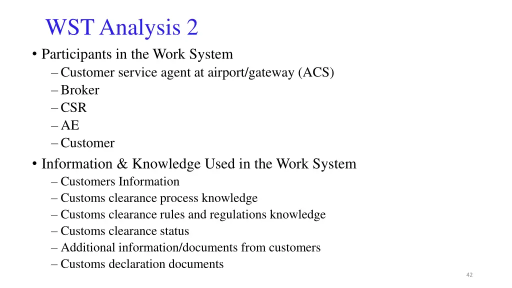 wst analysis 2 participants in the work system