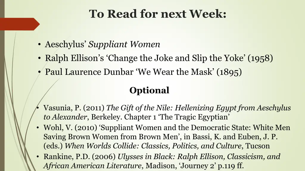 to read for next week