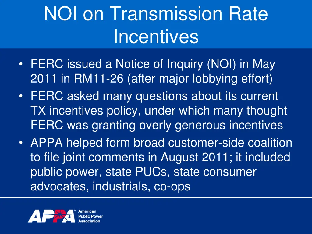 noi on transmission rate incentives