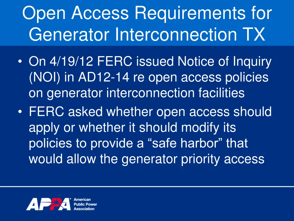 open access requirements for generator