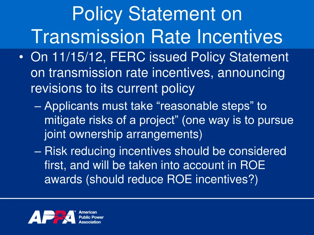 policy statement on transmission rate incentives