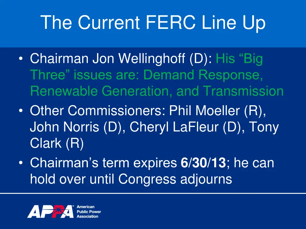 the current ferc line up