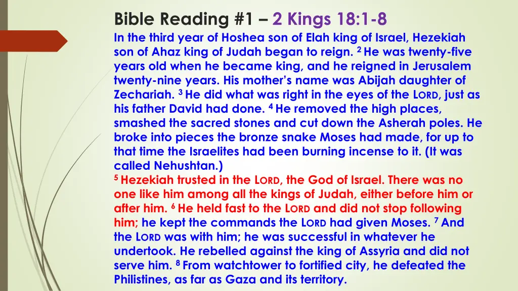 bible reading 1 2 kings 18 1 8 in the third year