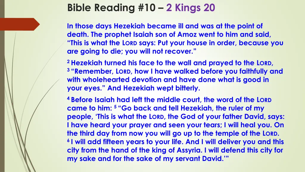 bible reading 10 2 kings 20