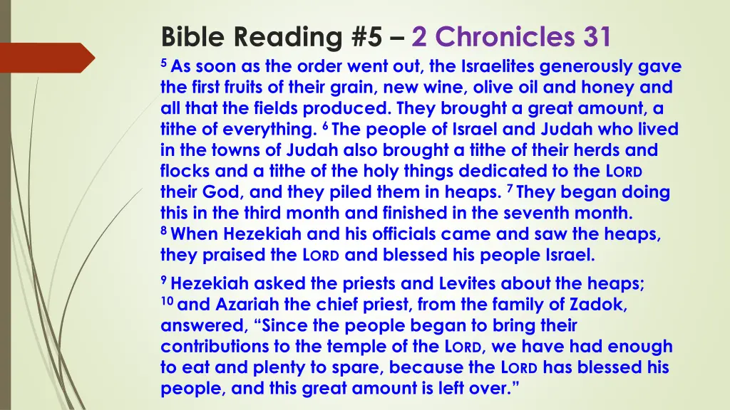 bible reading 5 2 chronicles 31 5 as soon