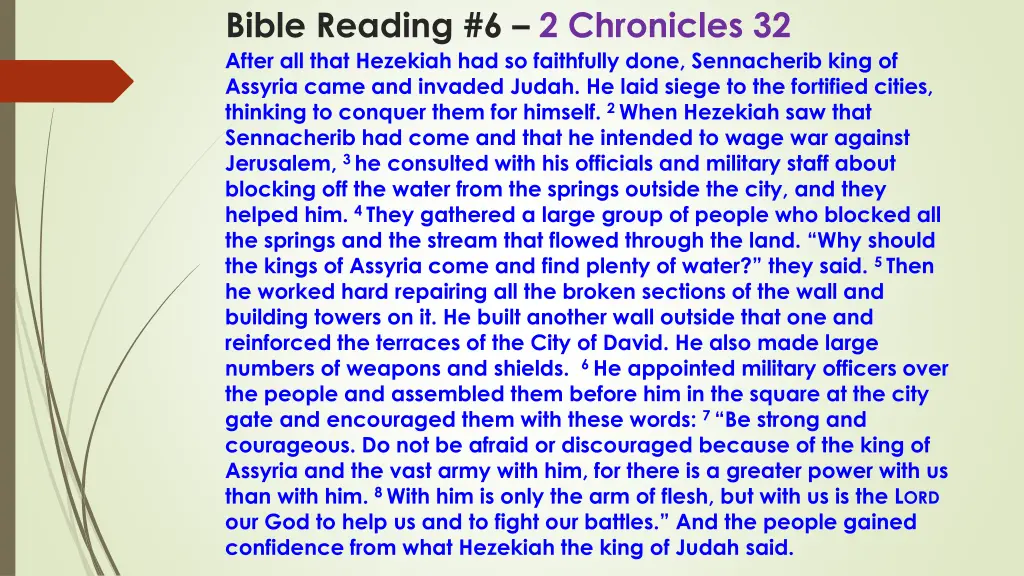 bible reading 6 2 chronicles 32 after all that