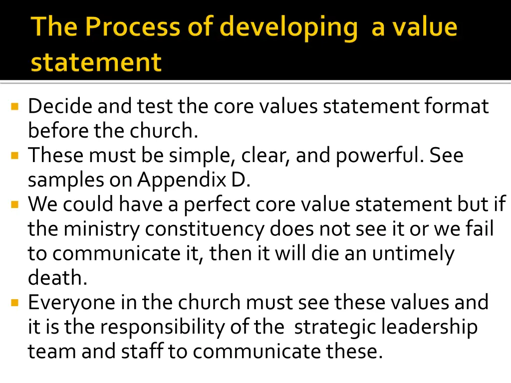 decide and test the core values statement format