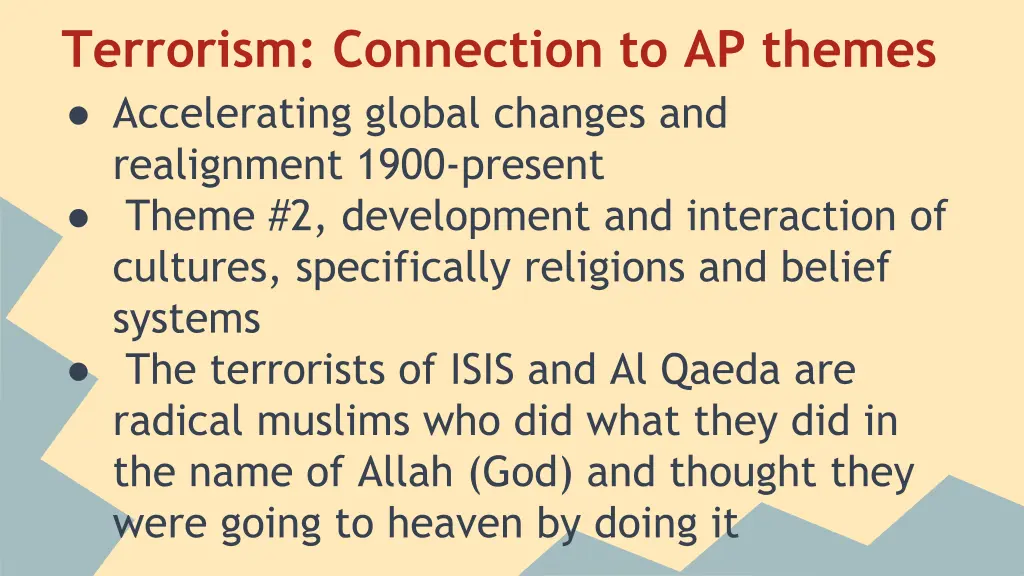 terrorism connection to ap themes accelerating