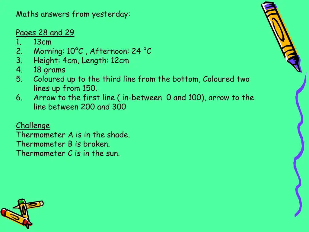 maths answers from yesterday