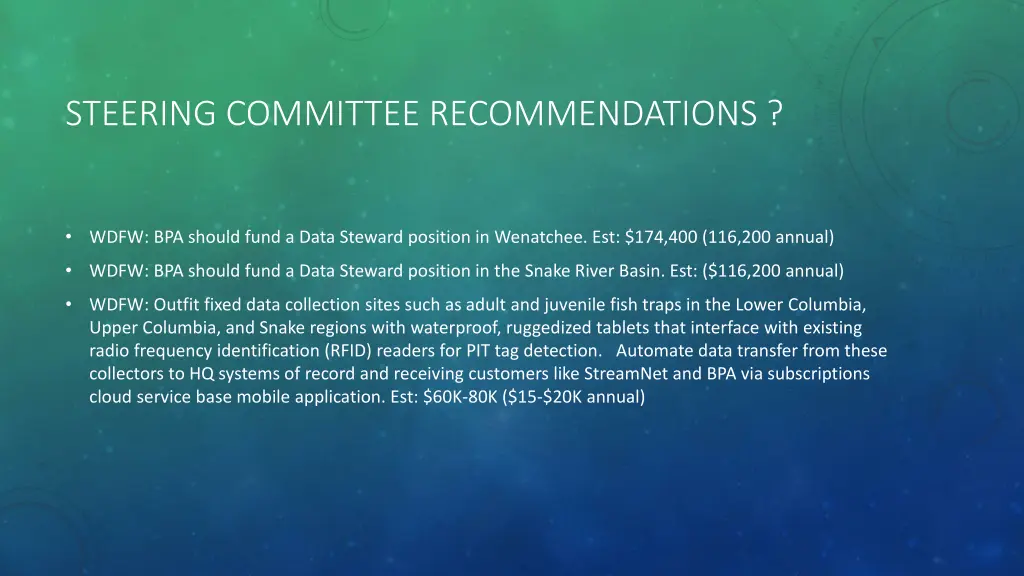 steering committee recommendations