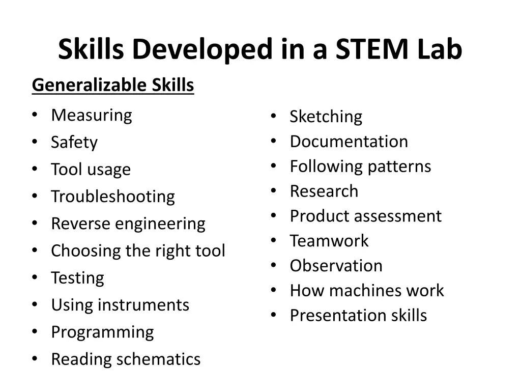 skills developed in a stem lab generalizable