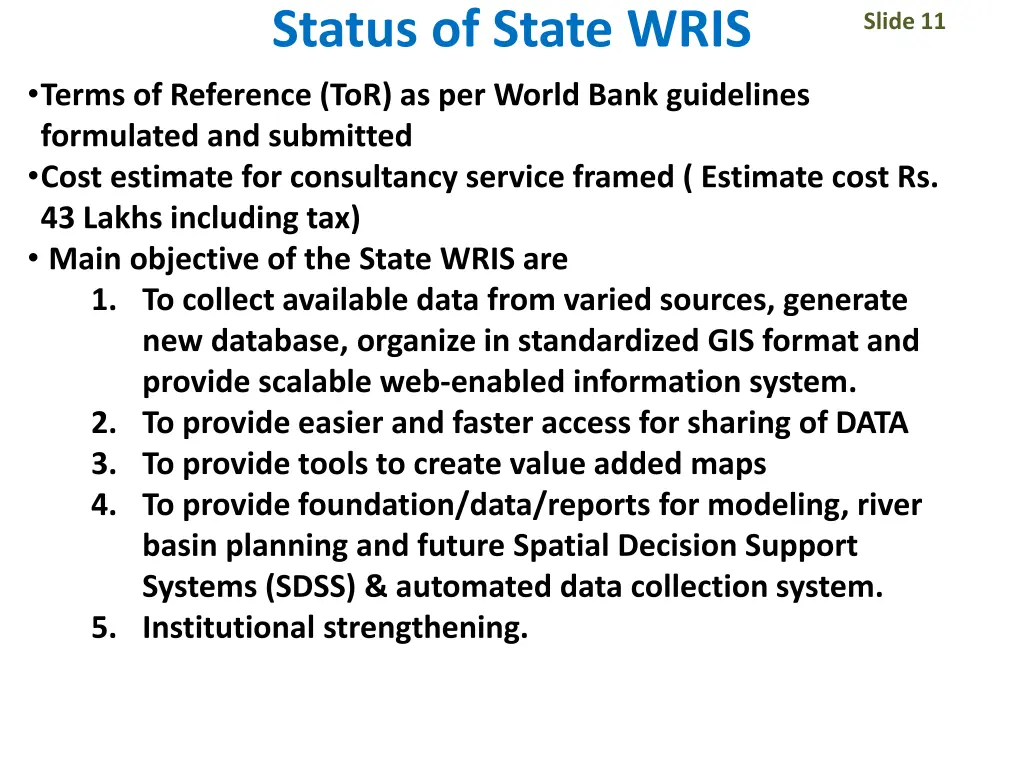 status of state wris terms of reference