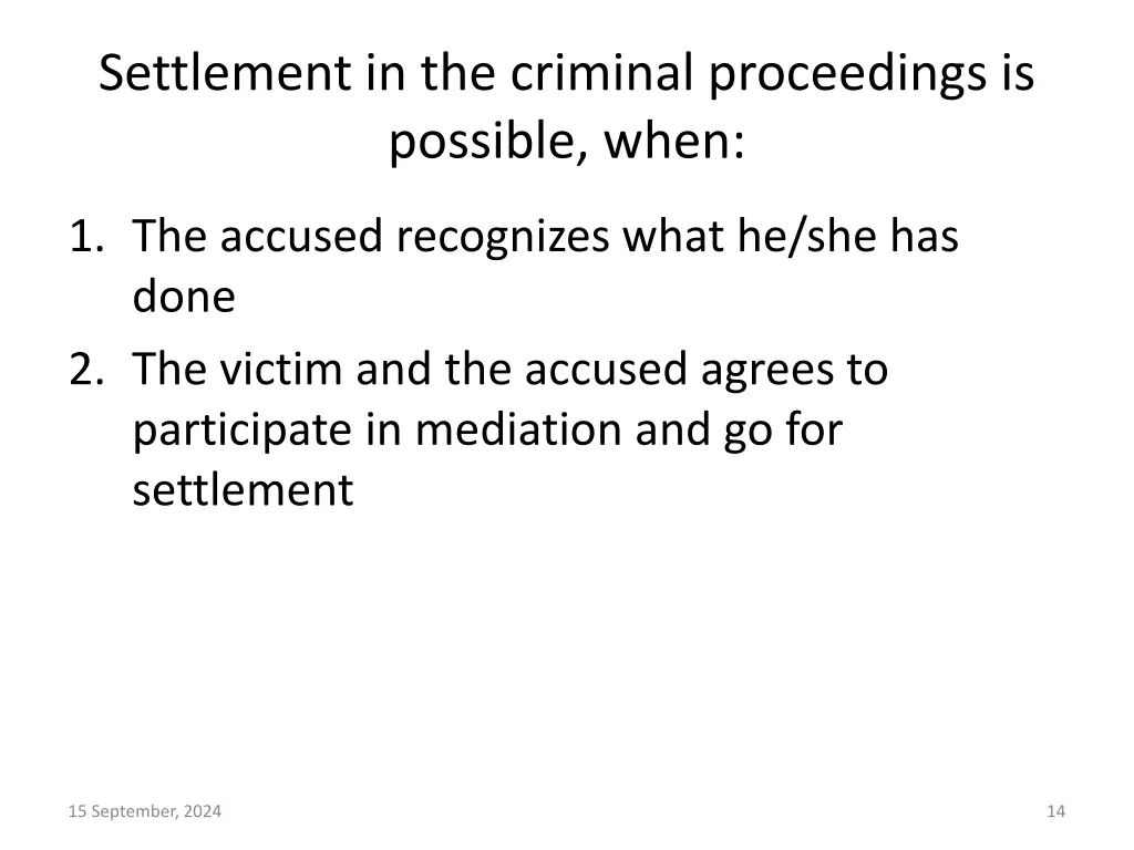 settlement in the criminal proceedings