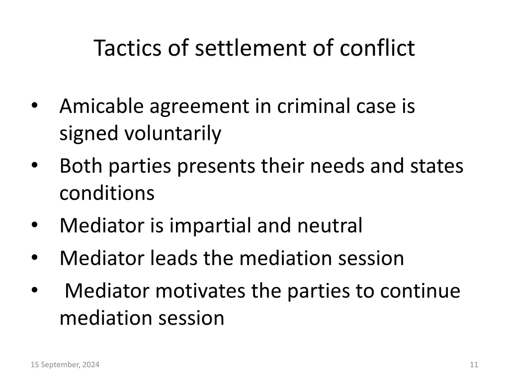 tactics of settlement of conflict