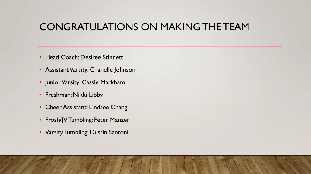 congratulations on making the team