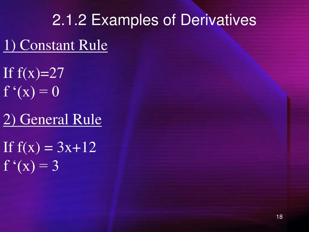 2 1 2 examples of derivatives 1 constant rule